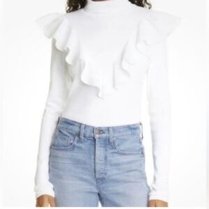 Veronica Beard White Ruffled Blouse